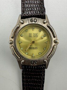 3/$30 Vintage Bill Blass Watch Women Silver Tone Gold Dial Leather Band 7.5"